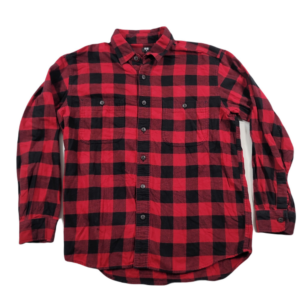 Uniqlo Buffalo Plaid Shirt Mens Medium Red‎ Black Long Sleeve Flannel